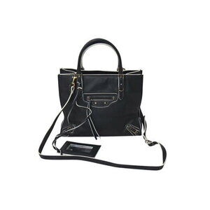 BALENCIAGA Paper Handbag Black White Leather Shoulder Strap
